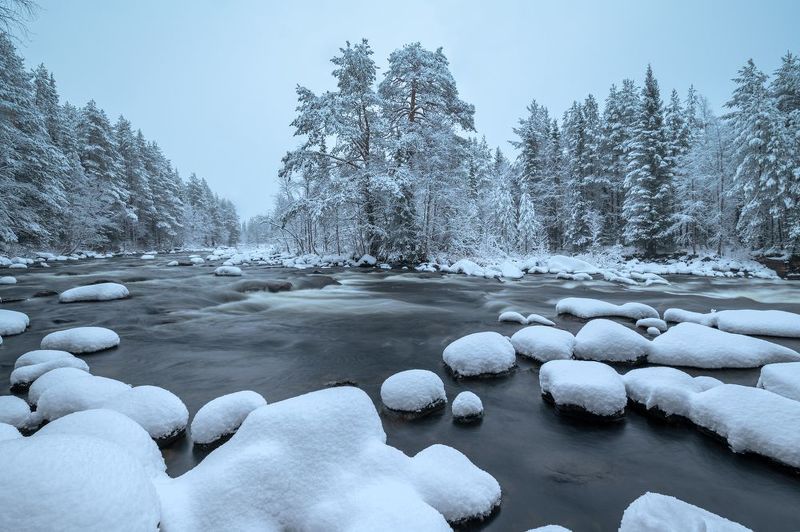 Кольский, мороз, утро, река, снег Зимнее утро фото превью