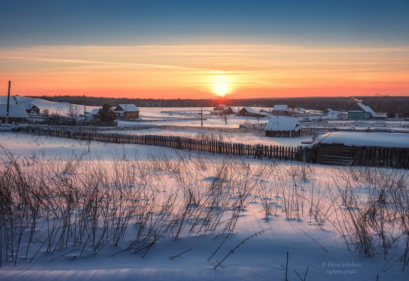 село, закат, зима, юксеево Зимний закат в с. Юксеево фото превью