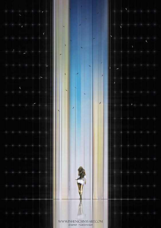 свет, поток, вертикаль, силуэт, девушка, мистика, портал, концепт, матрица Вертикальные потоки света фото превью