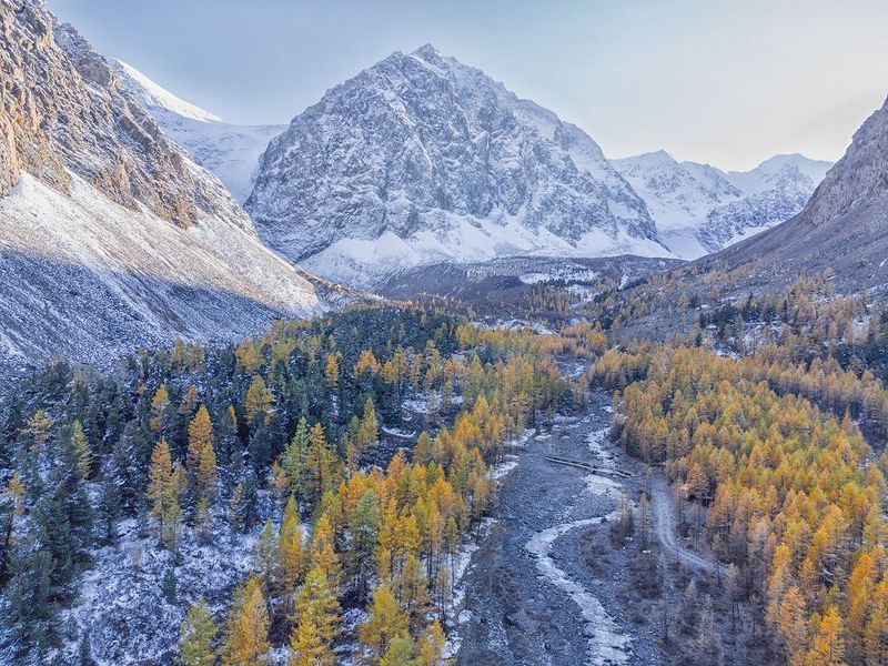 Алтай, Актру,долина, пейзаж,осень Актру с высоты фото превью