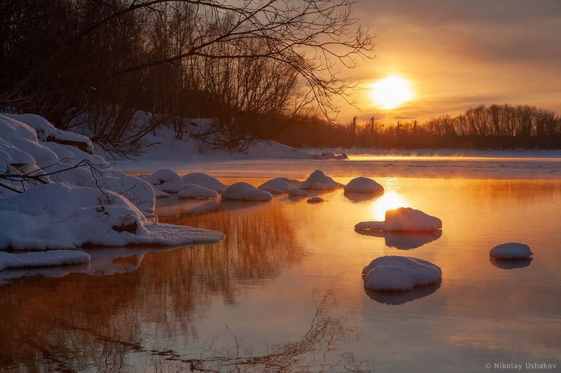 Камчатка, река, озеро, закат Закат на озере фото превью