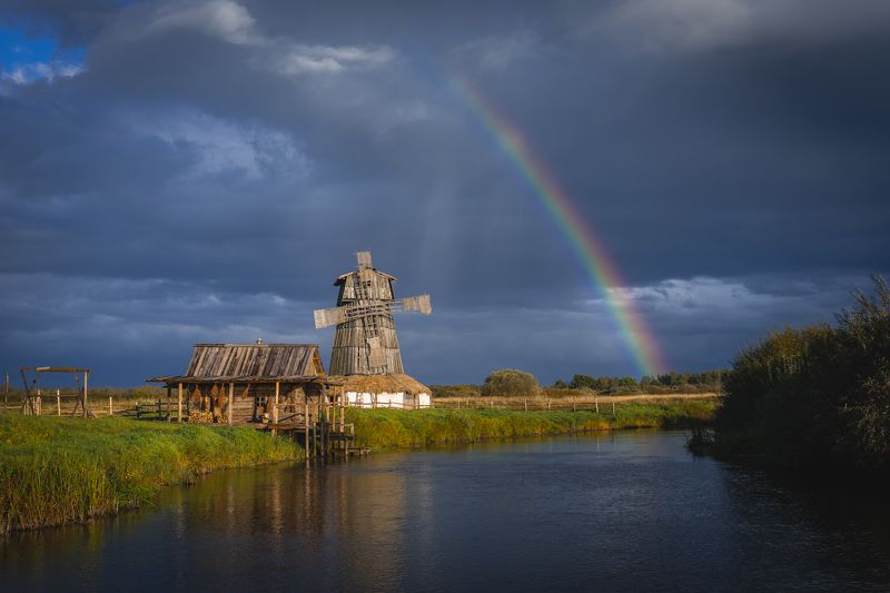 Кенодеревня, радуга, вечер Мельница и Радуга фото превью