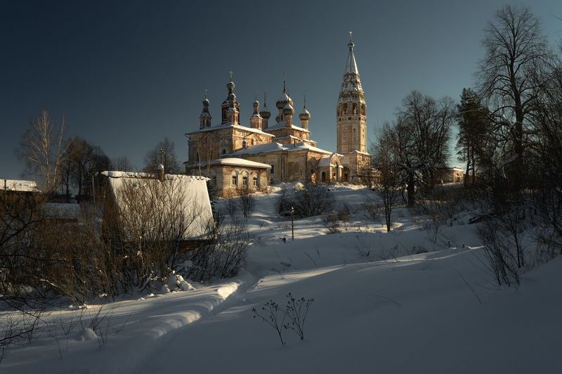 россия, село, деревня, парское, зима, храм, церковь, православие, ивановская область, вечер Зимний вечер в Парском фото превью