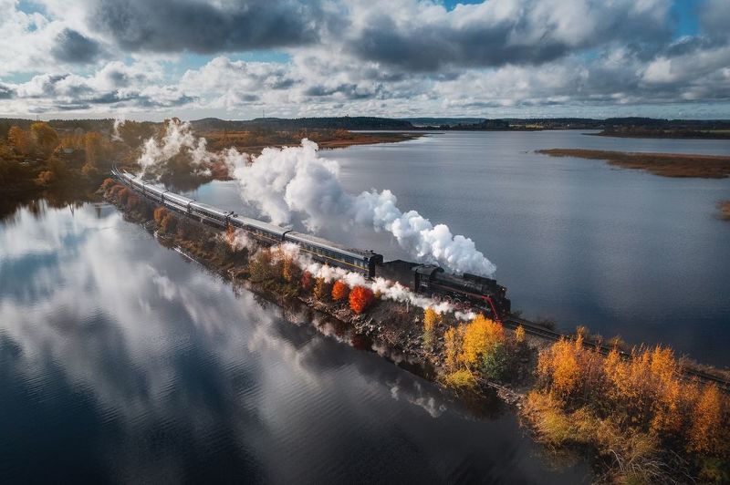 Рускеала, поезд, поезда, ржд, транспорт, карелия, соравала, рускеала, хийденсельга, горныйпарк Рускеальский экспресс осенью фото превью