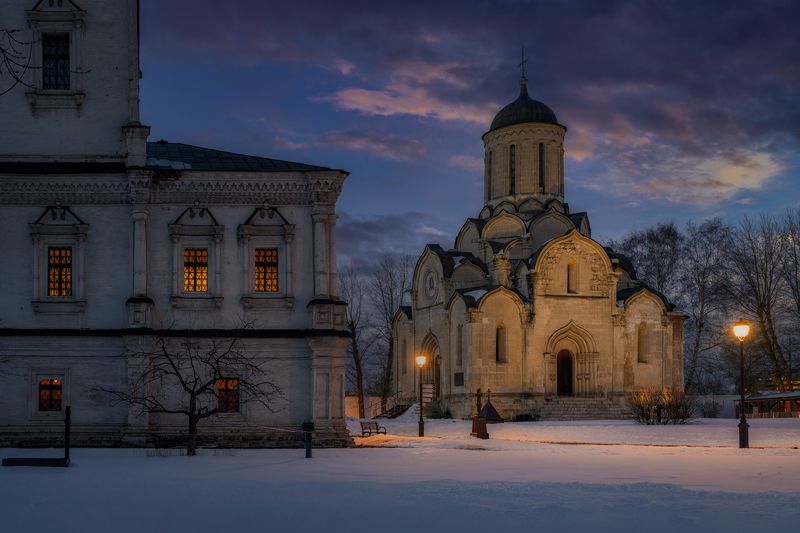 россия, москва, монастырь, зима, храм, церковь, православие, вечер, андроников монастырь Андроников монастырь фото превью
