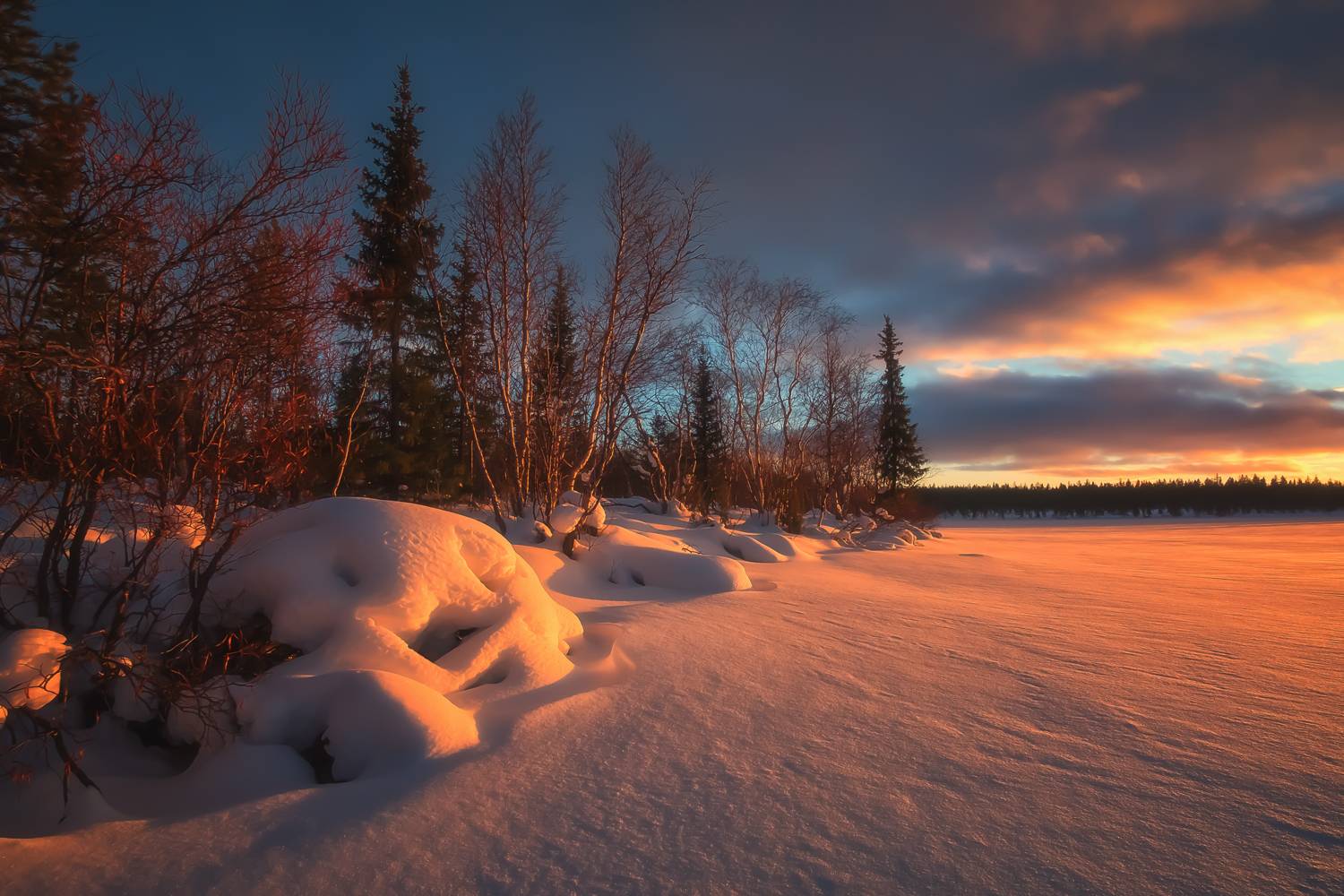 колозеро, кольский, закат, зима, Тихонов Сергей