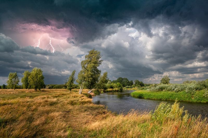 лето, август, река, небо, Перед бурей на Немане фото превью