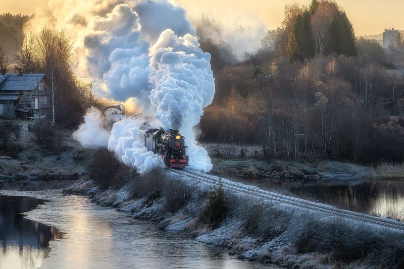 фототур, природа, пейзаж, карелия, сортавала, туризм, рускеальскийэкспресс, зима, рождество, экскурсия, Паровое шоу от Рускеальского экспресса. фото превью