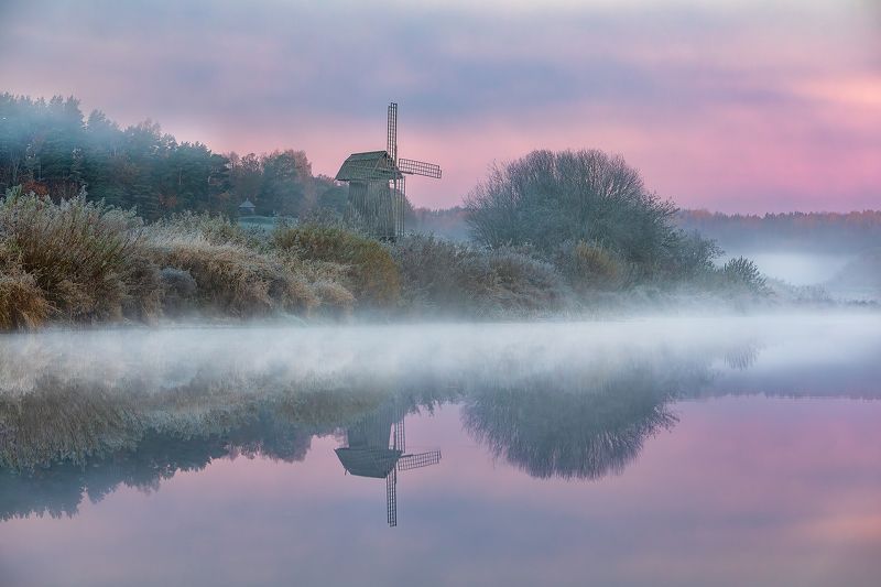фототур, туризм, псковская область, пушгоры, обучение фотографии, осенний тур, мельница, утро, рассвет, пейзаж, природа, Сказочное утро в Пушкинских горах. фото превью