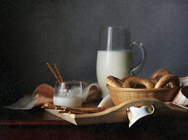 Бублики, Завтрак, Кувшин, Молоко, Натюрморт, Фотонатюрморт Завтрак фото превью