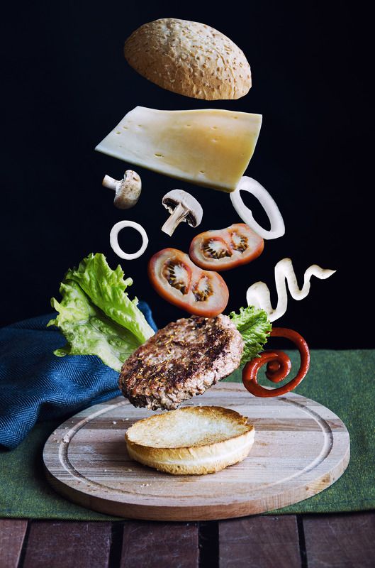 еда, аппетитно, бургер Летающий бургер фото превью