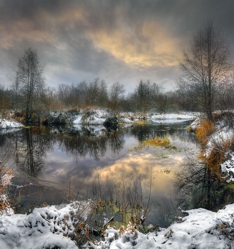 природа пейзаж река Линда Нижегородская область снег ноябрь Первый снег фото превью