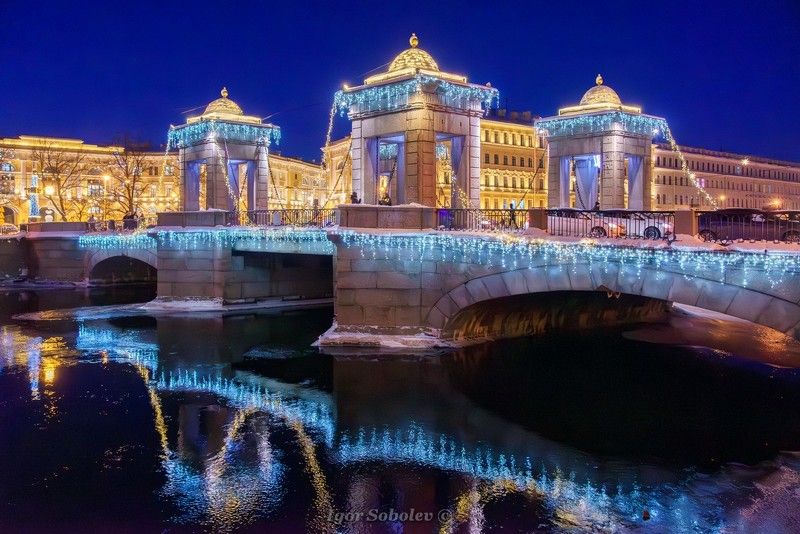 санкт-петербург, зима, мост ломоносова, новый год Мост Ломоносова перед Новым годом фото превью
