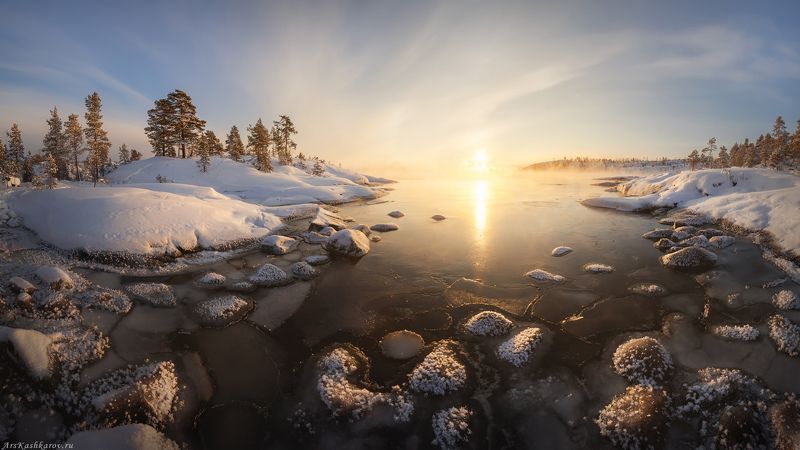 зимняя ладога, зимние шхеры, ладожские шхеры, зима в карелии, карельские пейзажи, панорамная фотография \