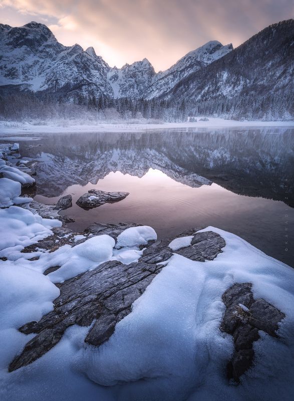 slovenia, longexpo, river, landscape,  sky, trees, mountains, mountainscape, foggy, rocks, landscape, landscapephotography, lake, reflections Winter reflections фото превью