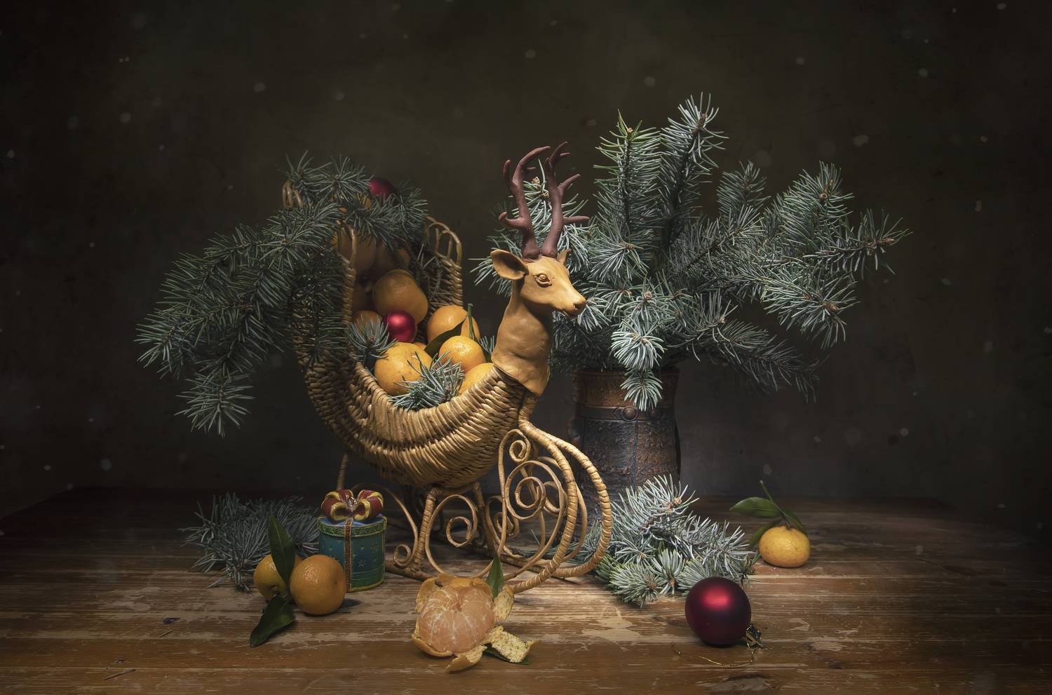 натюрморт, ель, мандарины, Татьяна Феденкова