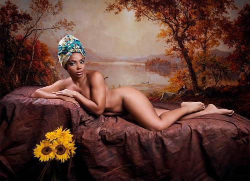 Woman with sunflowers