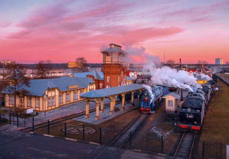 паровозное депо, красный балтиец, паровоз, москва, закат, moscow, winter Паровозное депо Подмосковная фото превью