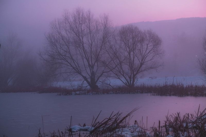 туманный закат фото превью