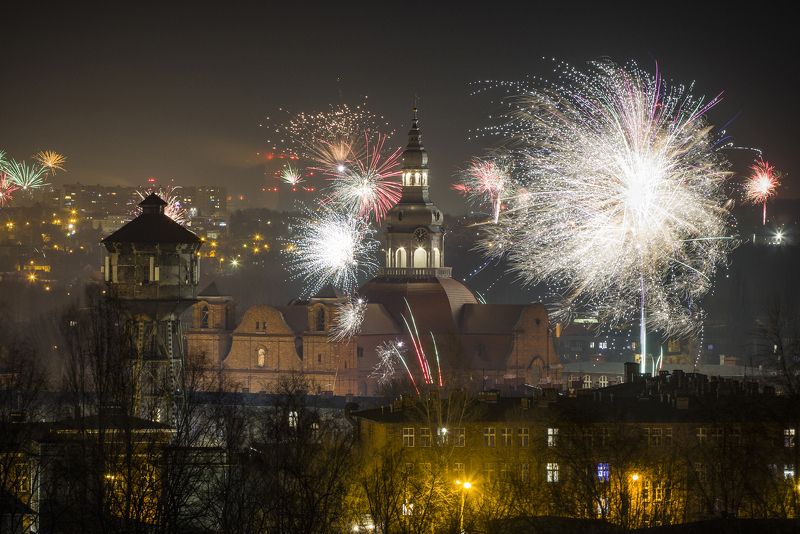 Night, Celebration, Firework, Architecture, Illuminated, City, Firework, Explosive, Nikiszowiec, Katowice, 2025, NewYear Happy New Year 2025! фото превью