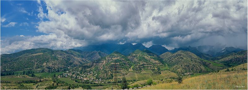 Горы, Дождь, Долина, Крым, Крымские горы, Облака, Панорама, Тучи, Чёрное море ... фото превью