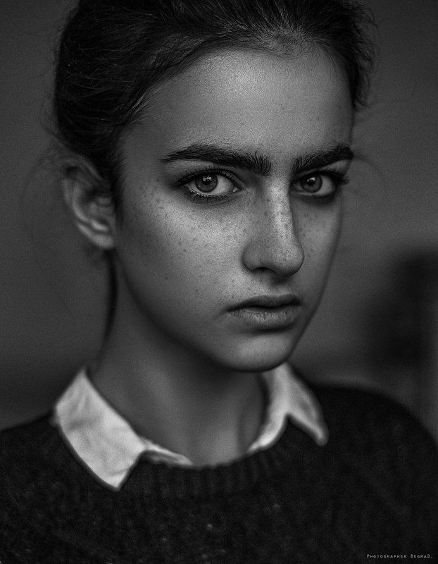 Beautiful, BegmaD, Black & white, Bw, D610, Dantar90, Emotion, Eyes, Freckles, Model, Nikon, Photo, Portrait, Взляд, Глаза, Портрет, Ч/б Bogdana фото превью