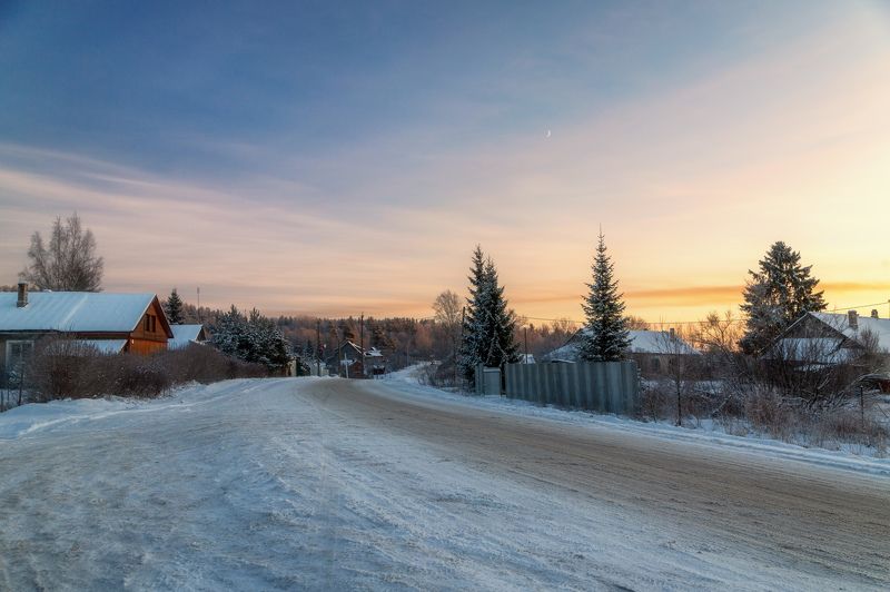 Вечер, дорога, зима  фото превью