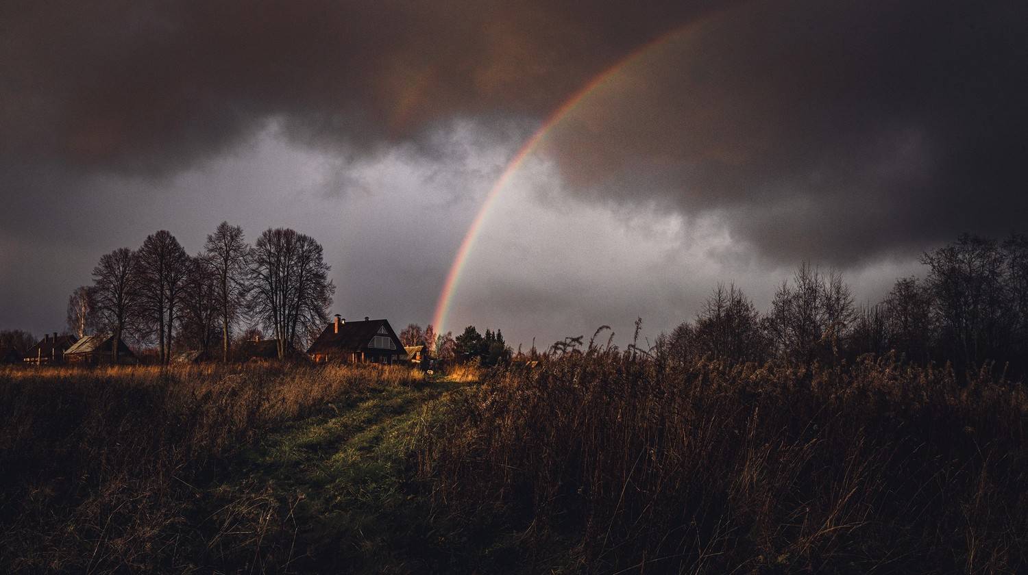 деревня, радуга, дождь, Фролов Владимир