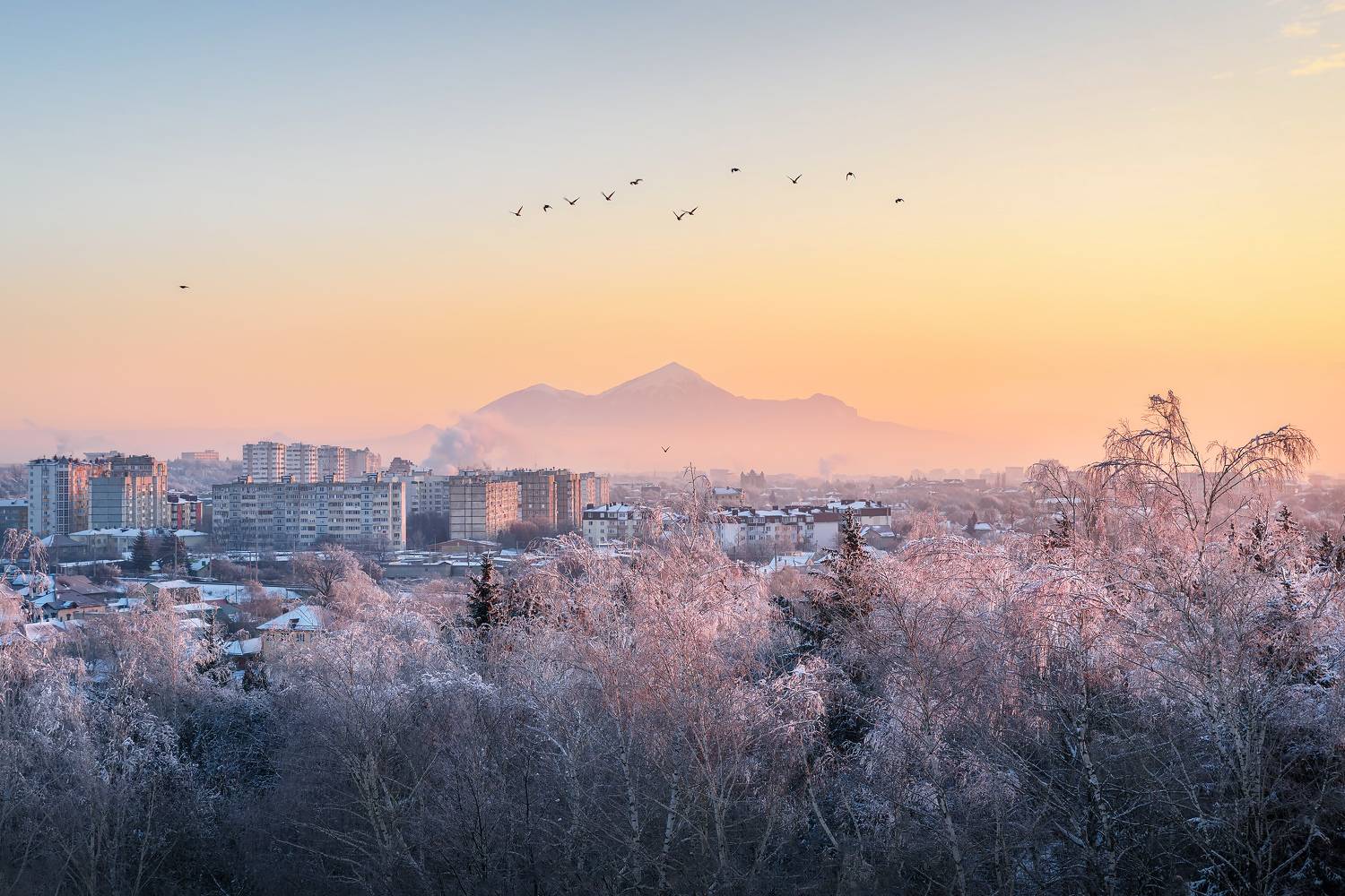 кавказ, кмв, ессентуки, зимний город, зимний рассвет, зима, снег, утро, рассвет, город под горой, Zakharov Armen