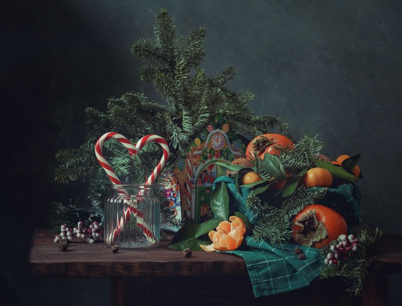 #мандарины #хурма #леденцы #зимний Зимний натюрморт фото превью