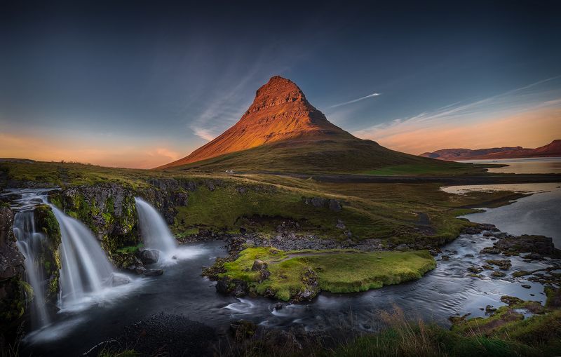 Kirkjufellsfoss, outdoors, landscape, sunset, travel Kirkjufellsfoss фото превью