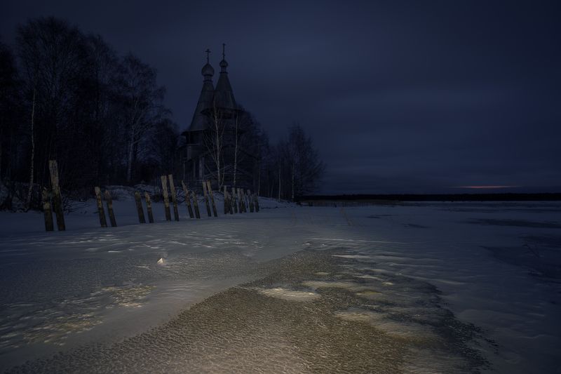 чёлмужи, карелия, онежское озеро, вечер, сумерки Зимние сумерки фото превью