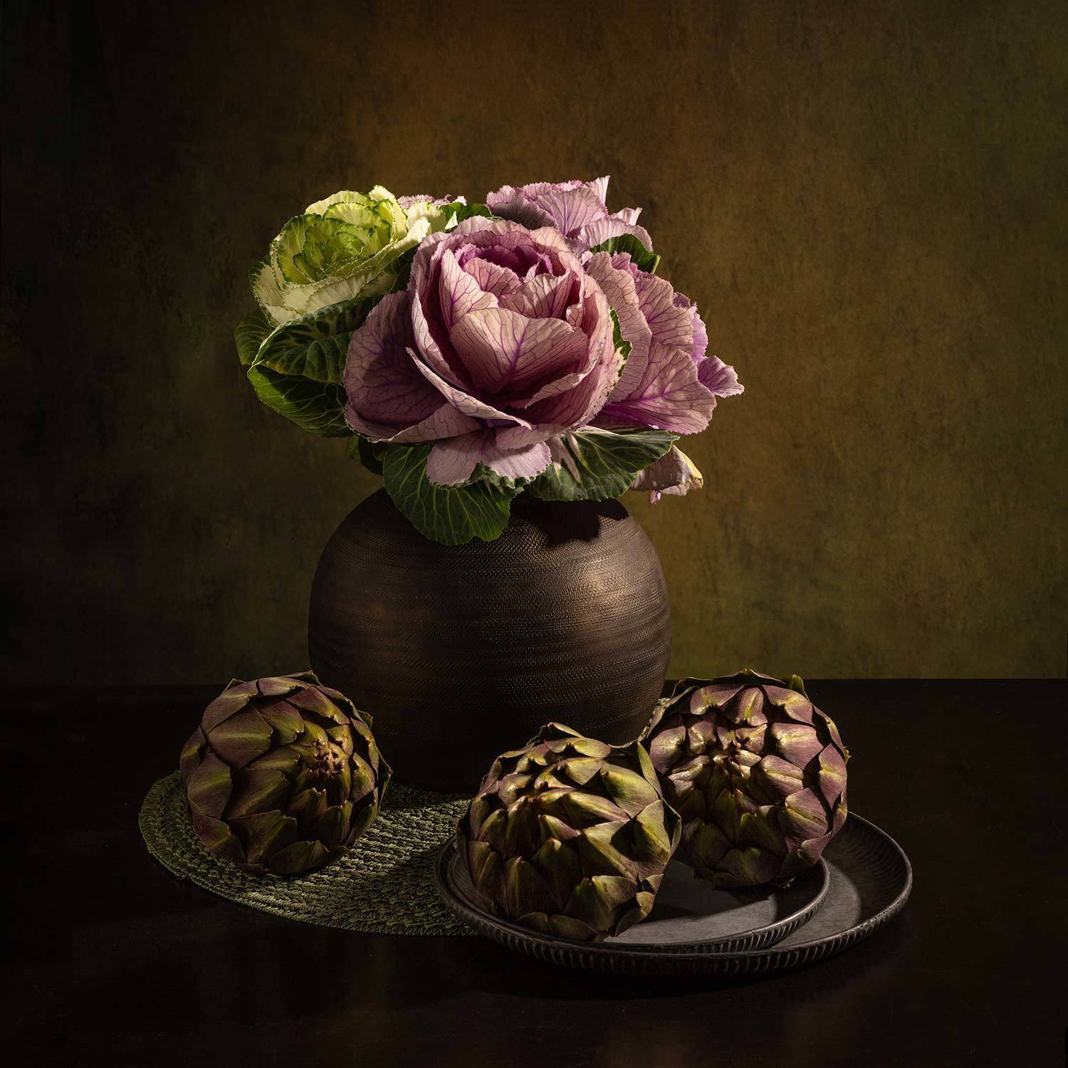 декоративная капуста, ваза, артишок., Рут