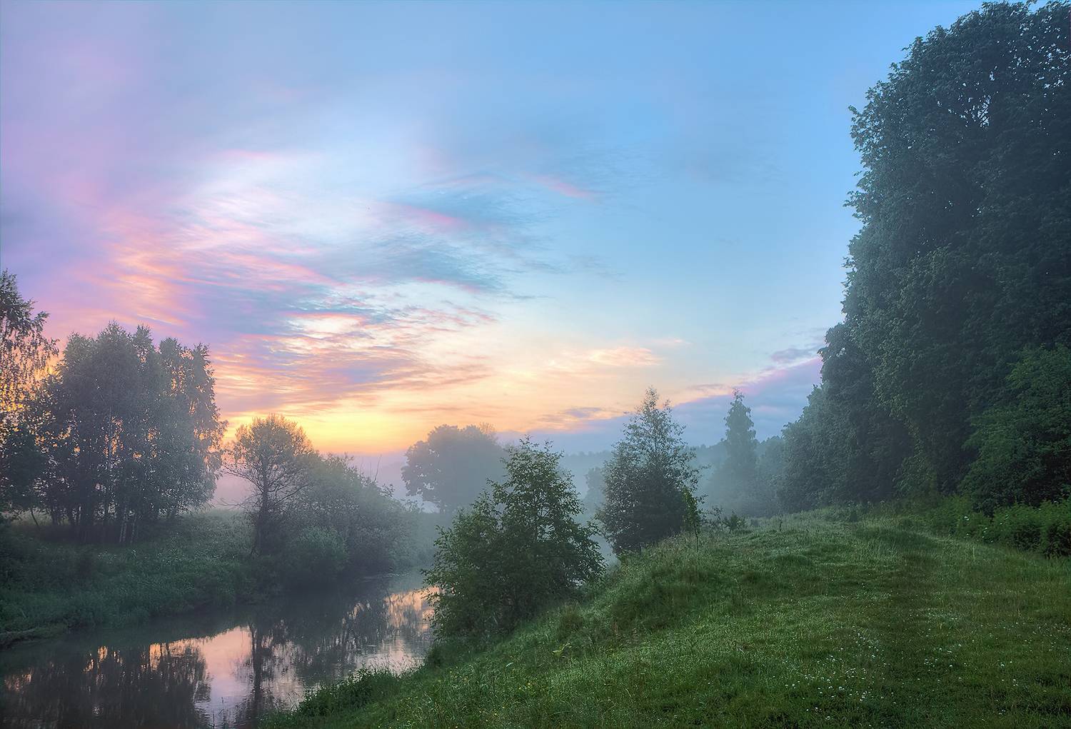 природа пейзаж восход рассвет туман река, Юрий Спасенников