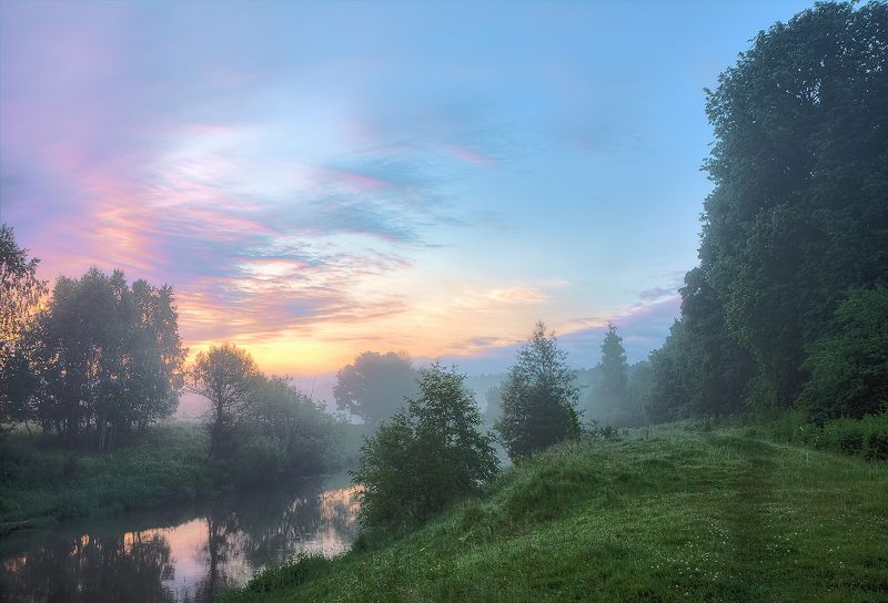природа пейзаж восход рассвет туман река Рассвет на реке фото превью