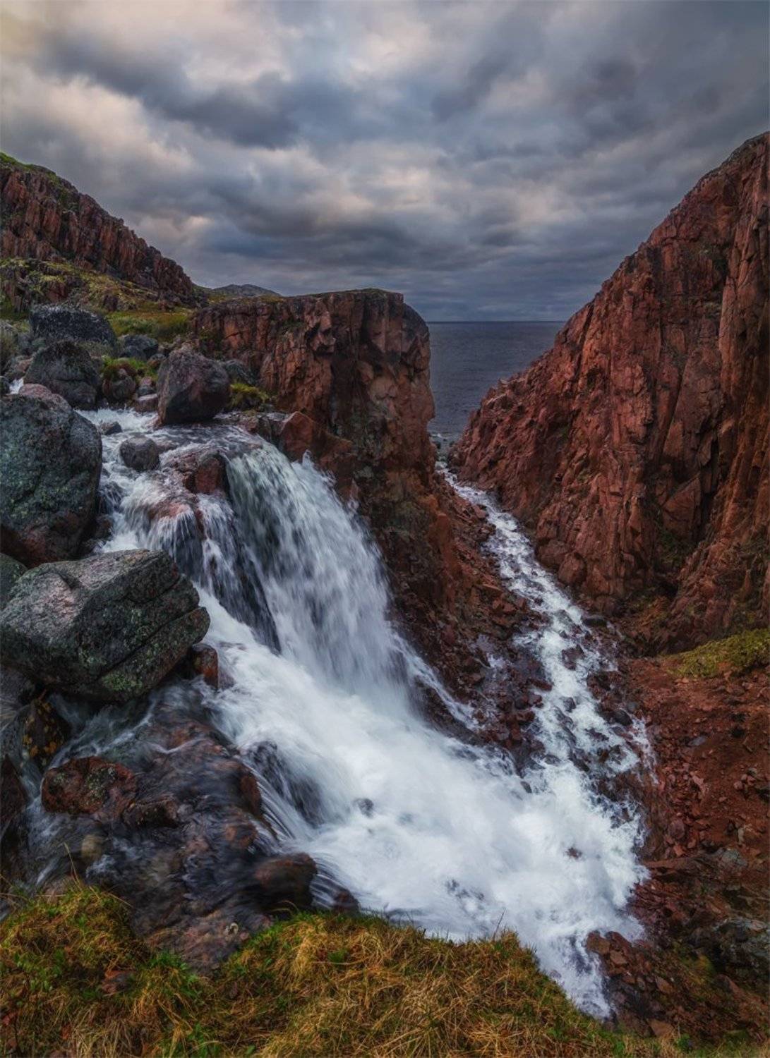 Водопад, Горы, Лето, Море, Пейзаж, Природа, Север, Скалы, Альберт Беляев