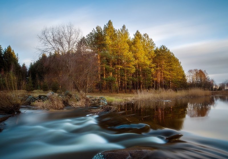 Evening, Long exposure, Rapids, River, Winter Last light фото превью