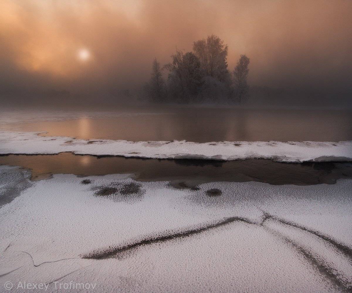 Ангара, Закат, Зима, Пейзаж, Алексей Трофимов