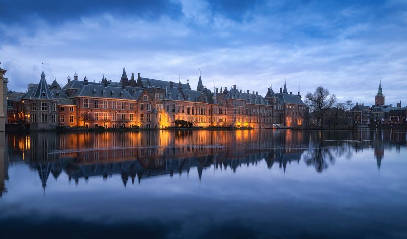 голландия, нидерланды, гаага, зима, канал, рассвет, утро, город, дворец, парламент, netherlands, holland, winter, hague, water, morning, dusk, blue hour Дворец Бинненхоф (парламент Нидерландов) / Binnenhof фото превью