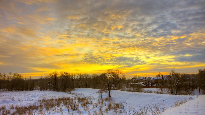 природа, зима, снег, восход, рассвет, село облака Лимонный восход фото превью