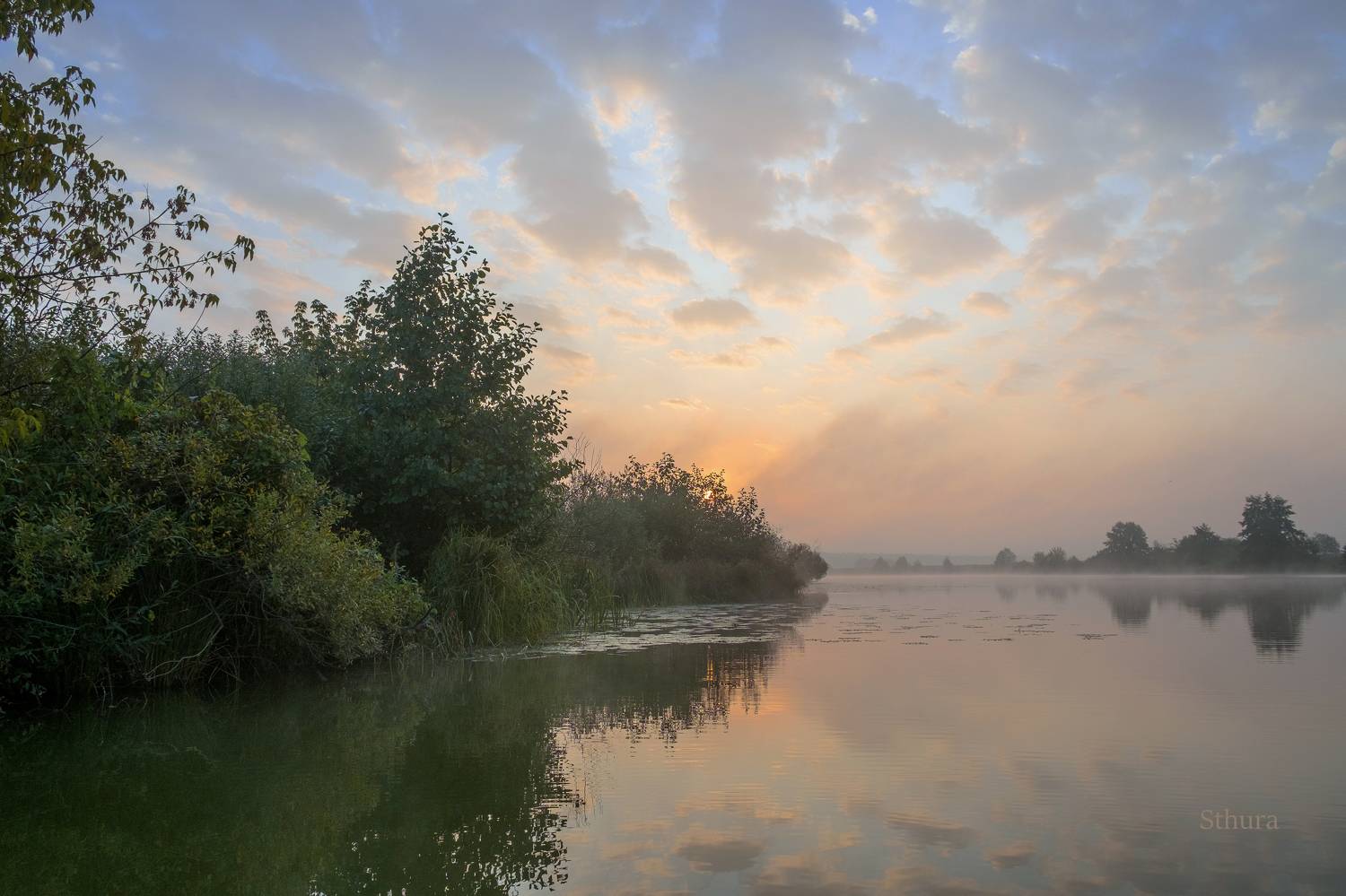 осень озеро рассвет туман пейзаж природа, Александр Строков
