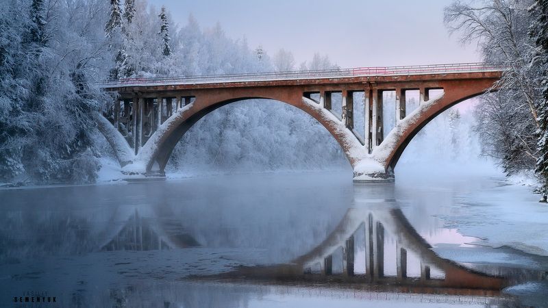 карелия, янисйоки, зима, мороз, мост, река. Зима на Янисйоки. фото превью