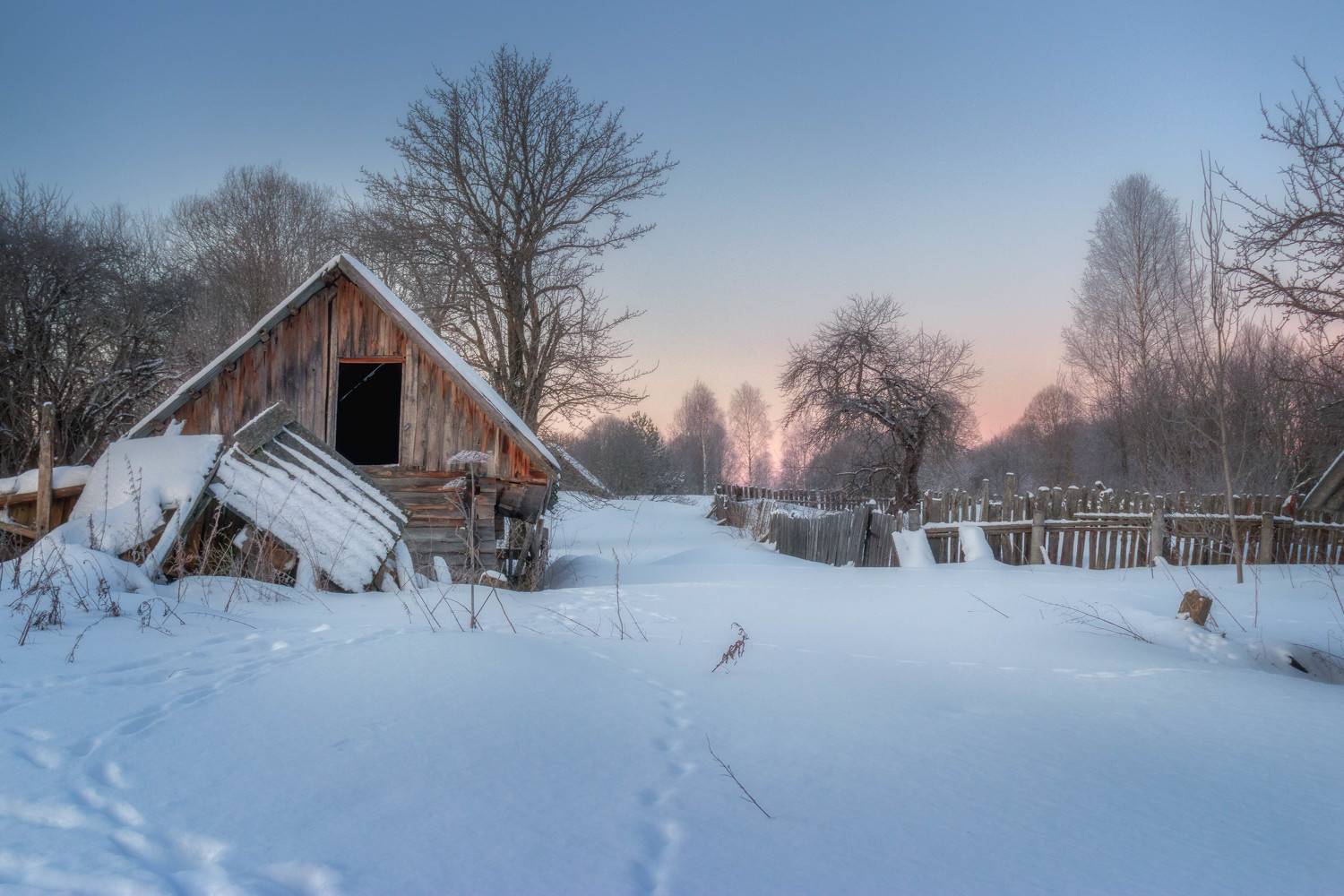 зима, рассвет, деревня, Сережа Сережин