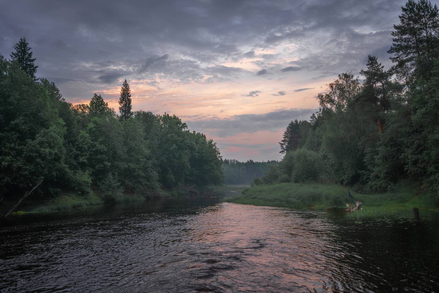 река вечер деревья небо, Колесов Андрей