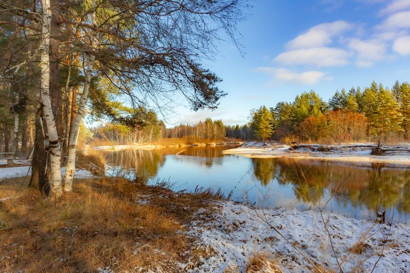 река, осень, пейзаж, первый снег Осенняя прогулка фото превью