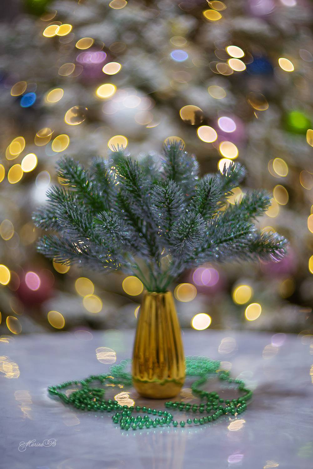 боке, гирлянда, новый год, ветки ели, блёстки, Baccardi Marina