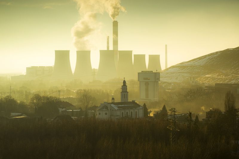 Industry, Factory, Golden-hour, Landscape, Church, Chimneys, Silesia, Poland, powerstation In the shadow of the chimneys фото превью