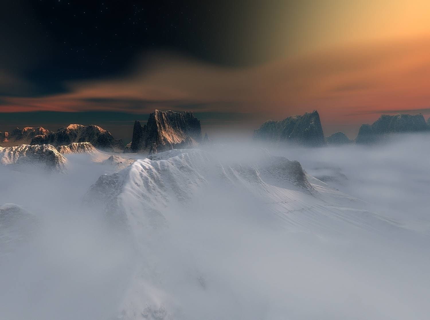 пейзаж, природа, зима, горы, туман, снег, небо, облака, DX