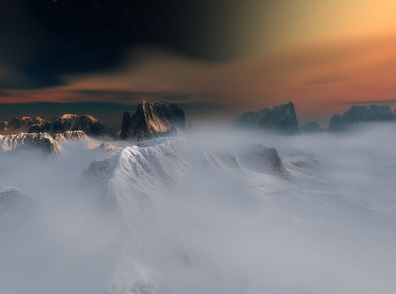 пейзаж, природа, зима, горы, туман, снег, небо, облака Туманы гор фото превью