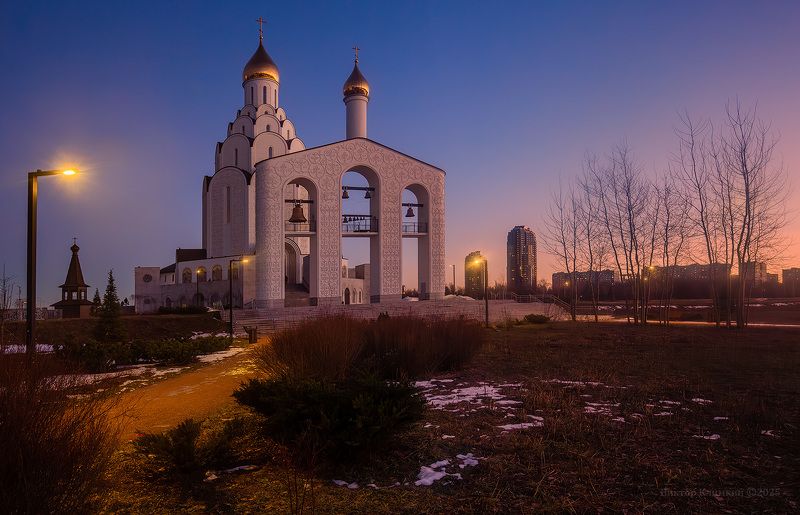 москва, вечер, зима, крещение, владимирский храм, звонница Крещенский вечер фото превью